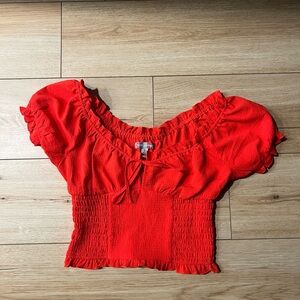 URBAN OUTFITTERS Red Stretch Cap Puff Sleeve Crop Top